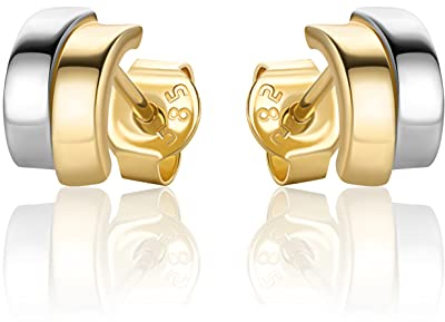 Ohrstecker 14 Karat kleine Bicolor Ohrringe Aus 585 Gelbgold und Weißgold