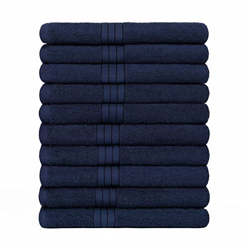 Brentfords Luxury Set of 10 Navy Blue 100% Cotton Bath Towels – Premium Quality, Super Absorbent & Quick Drying - Large Bathroom Towel - 70 x 115cm