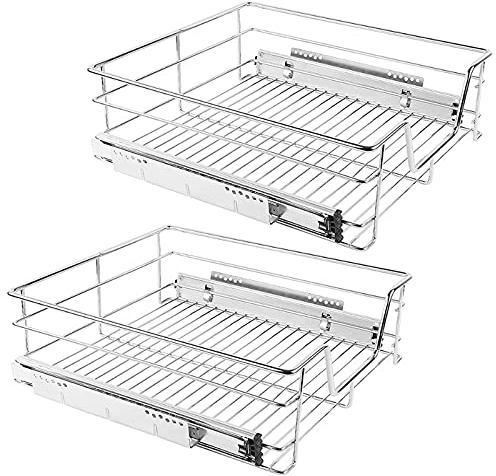 HUOLE 2X Küchenschublade Teleskopschublade,Küchenschrank Schrankauszug Schlafzimmerschränke Korbauszug vollauszug, Teleskop Schublade,Schrankbreite Korbauszug,47 * 14 * 44cm