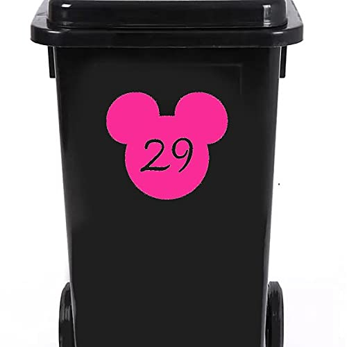 Pack of 4 Personalised Mouse Face Wheelie Bin Number Sticker - Recycling Box - Birthday Decoration - Wheelie Bin Stickers - Mickey Stickers - Number Stickers (Pink)