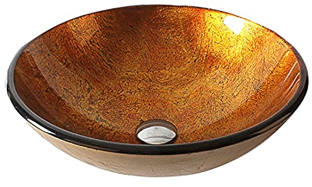 SHUGUANG Gehärtetes Glas Waschbecken, Aufsatzwaschbecken Rund Glas Aufsatz Waschschale, Waschschale Waschtisch Set mit Ablaufwasser Set, Montagering, 420×420×145mm,Orange