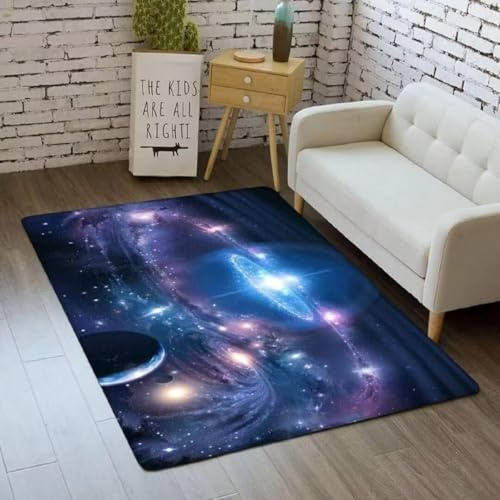 ZSSZO Teppich mit Cartoon-Universum, Planet, bedruckt, für Kinderzimmer, Jungen, Schlafzimmer, Arbeitszimmer, Kinderzimmer, rutschfest, für den Innenbereich, 7,6 x 12,7 cm, Blau