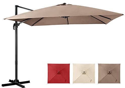 COSTWAY 300 cm Sombrilla para Jardín con 3 Inclinaciones, Rotación 360°, Manivela, 8 Varillas, Base Cruzada, Sombrilla de Exterior para Proteger del Sol, Sombrilla Ancha para Jardín Bar (Café)