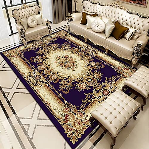 Rutschfest Und Feuchtigkeitsfest Teppich Salon Lila Blumen Geometrisches Vintage Muster Teppich Schlafzimmer Waschbar Waschbar Und Pflegeleicht 180X250Cm Teppich Jungen Jugendzimmer Violett 5Ft