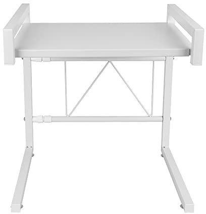 HUOLE Cuisine Micro Ondes Etagere Rangement,Étagère pour Micro-Ondes à 2 Couches - Extensible - pour épices, conserves, Bouteilles, jusqu'à 25 kg (42cm (40-65cm) Blanc)