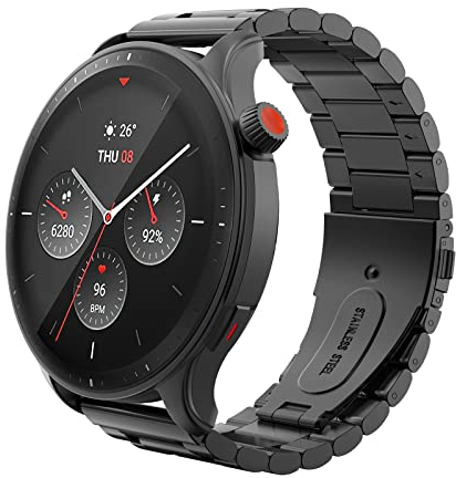 MoKo Bracelet en Métal Compatible avec Amazfit Bip 5/Balance/GTR 4/GTR 3 Pro/GTR 3/GTR 2/GTR 2e/GTR 47mm/Stratos 3/Stratos 2, 22mm Bracelet de Montre de Remplacement en Acier Inoxydable, Noir