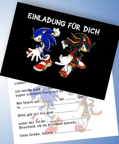 ich 12 Einladungskarten & 12 Umschläge für Geburtstag Partys und Kindergeburtstag Sonic The Hedgehog Nr. 3