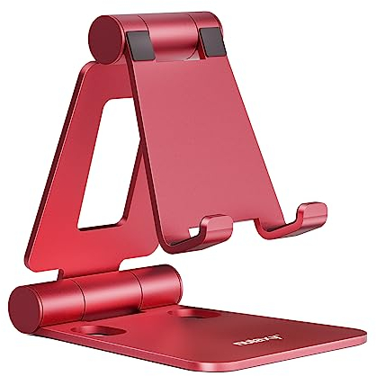 Nulaxy Verstellbar Handy Ständer Tisch, Faltbarer Handy Halterung Einstellbar Handyhalter für Schreibtisch Kompatibel mit iPhone 16 15 14 13 12 11 Pro Xs Xr X 8, Huawei, Galaxy, alle Smartphones -Rot