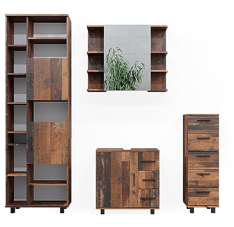 Vicco Ensemble de Meubles de Salle de Bain Ilias, Chêne Rustique, 4 Parties