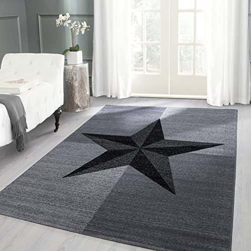 Carpettex Teppich Wohnzimmer Kurzflor 140 x 200 cm Grau Modern Sterne-Design -Teppich Schlafzimmer Flauschig Extra Weich Waschbar Küchenteppich Teppich Esszimmer Kinderzimmer Wohnzimmerteppich