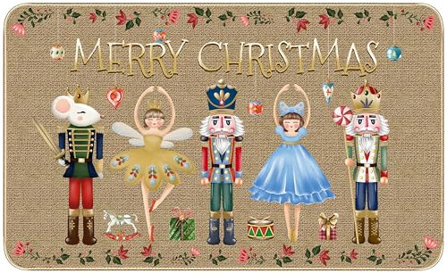 TREWAVE Nutcracker Christmas Doormat Decorative Door Mat Christmas Decor Xmas Holiday Non Slip Welcome Floor Rugs Soldier Kitchen Rug for Home Indoor Outdoor Decor 17x29 Inch