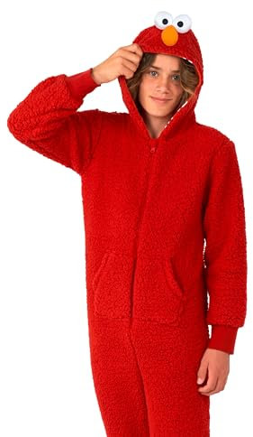 OppoSuits Kinder Elmo Onesie - Sesamstraße Einteiliger Schlafanzug - Lose Passform - Inklusive Taschen - Rot
