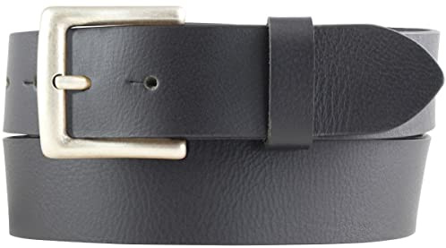 BELTINGER Jeansgürtel aus Vollbüffelleder mit altsilberner Gürtelschließe 4 cm | Trachten-Gürtel für Damen Herren 40mm | Leder-Gürtel aus Büffelleder 4cm | Schwarz 100cm