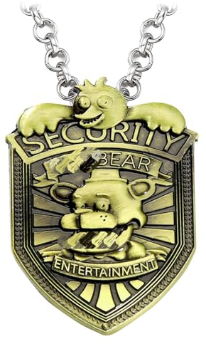 GWAWG FNAF Fazbear Abzeichen, FNAF Sicherheit Vintage Metall Cartoon Brosche Anstecker Schmuck für Kleidung Rucksack Mützen Knöpfe Zubehör, Hohe Metallnadel mit Halskette