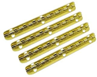 QCAA Solid Brass Antique 90 Degree Small Piano Hinge, 4 Pack, 3.82'' x 0.28'', Lacquered Brass, Made in Taiwan, for Gift Box, Cabinet, Wooden, Closet Box