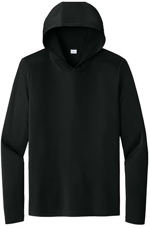 SPORT-TEK Unisex Posi-UV Pro Long Sleeve Hoodie | Breathable Gym Top for Men & Women, Athletic Spring & Summer Clothing Black