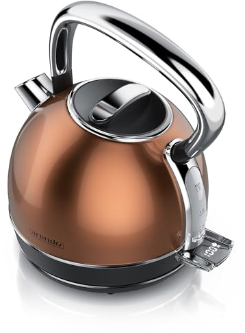 arendo Bouilloire théière Vintage en Acier Inoxydable - Max. 2200 Watts - capacité 1,7 litres - Affichage LED - Fonction Maintien au Chaud - Filtre Anti-calcaire remplaçable - Cuivre