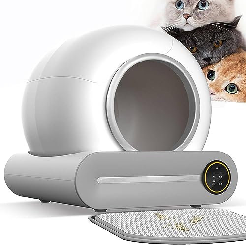 Automatic Cat Litter Box with APP Control & Odor Elimination - Self Cleaning Design, Integrated Safety Protection - Includes Garbage Bags & Mats - Ideal for Multi-Cat Families