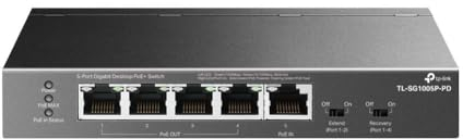 TP-Link TL-SG1005P-PD | Conmutador Ethernet Gigabit de Paso PoE de 5 Puertos | 1 PoE++ en 90 W, 4 PoE+ de Salida de hasta 66 W | Plug & Play | Modo de extensión | QoS, IGMP, PoE Recuperación