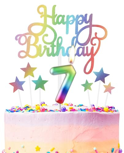 Geburtstagskerze mit der Zahl 7 in Regenbogenfarben, Metallic-Regenbogen-Geburtstagskerzen, Kuchenaufsätze, Happy 7th Birthday-Kerze, bunte Kuchenkerzen, Kuchendekoration für Mädchen und Jungen
