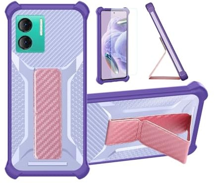 Aroepurt Case Compatible for Doogee X98 Pro Phone Case Cover [with Tempered Glass Screen Protector] Hybrid Case [Folding Support Magnetic] [Frosted anti-fingerprint] Purple