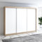 A&J MöbelLand Moderne 3-türiger Kleiderschrank mit Schwebetüren und 4 Schubladen, 200 cm, Weiß (Sonoma/weiß)