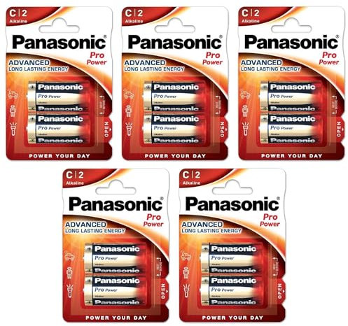 PANASONIC - Lote de 5 ampollas de 2 pilas Pro Power Gold LR14/C – 1,5 V