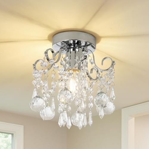 Rayofly Moderne Lustre en Cristal, 1-flamme Plafonnier en Cristal Salon, Plafonnier en Verre Salon, Chrome Moderne Plafonnier en Cristal pour Chambre, Cuisine, Hall, Chandelier Living Room