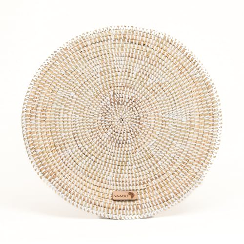 YAADU Wanddekoration 36 cm⌀ – Handgemachter Wandschmuck, Afrikanische Wanddeko, Dekoration, Boho Deko Haus, Wandbild, Modell Zola (Weiß, 1teilig)