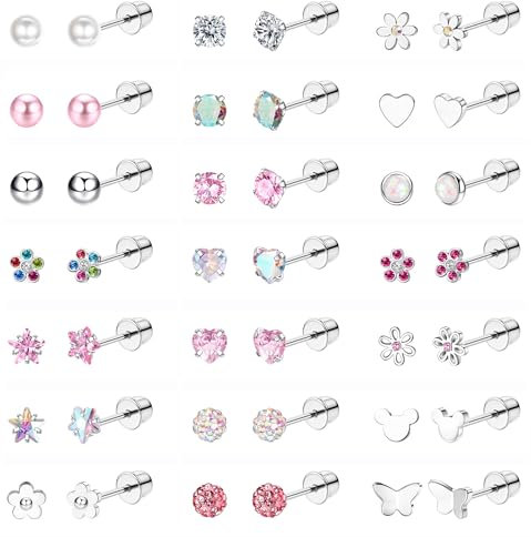 21 Paar Medizinische Ohrstecker für Damen Mädchen Ohrringe Silber Helix Piercing Ohr Hypoallergen Ohrstecker Chirurgenstahl Opal Perlen Gesundheitsstecker Ohrringe Set Kinder Ohrringe Mädchen