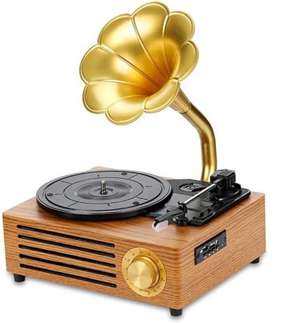 Grammofono Stereo Vintage Nostalgico, Giradischi In Vinile a Forma Di Corno, Con Giradischi a 3 Velocità, Lettore Di Schede SD, Altoparlanti Integrati, Supporto Bluetooth, Per La Decorazione Domestica
