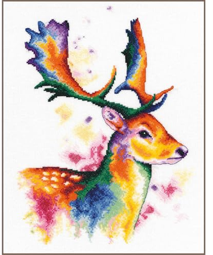 Lanarte Kreuzstich Stickpackung Tiere. Hirsch in den Regenbogenfarben, Zählmuster, 29x40cm