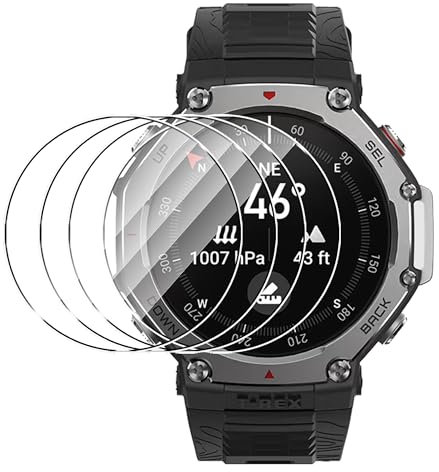 zZjoOoj Pack de 4 protectores de pantalla compatibles con Amazfit T-Rex 3 de 48 mm, protector de pantalla de cristal resistente al agua, protector de pantalla antiarañazos, película de vidrio templado