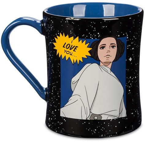 Disney Store Official Tazza principessa Leia, Star Wars, tazza galattica I Love You, tazza in gres con particolari in rilievo, adatta per lavastoviglie e microonde