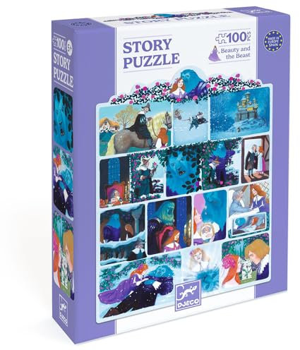 DJECO Story Puzzle, die Schöne und das Biest, Spiel für Kinder, ab 5 Jahren, 100 Stück, gemischte Farben