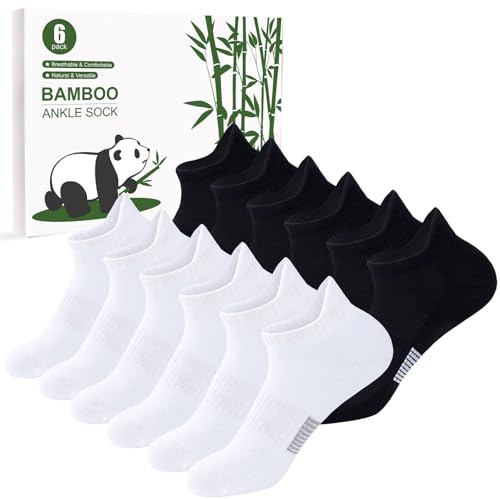 inaWarm Bambus Sneaker Socken Damen, 6 Paar, Atmungsaktiv | 33% Bambusviskose und 33% Baumwolle mit Mesh, nahtloser Spitze, Fußgewölbestütze sowie verstärkter Ferse und Spitze.