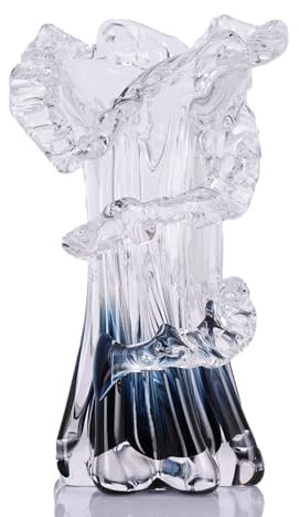 PlivBloom Vase bleu océan vague, vase en verre soufflé, art moderne unique, beau vase côtier soufflé à la main pour salon, chambre à coucher, bureau, table basse et décoration de mariage (S)