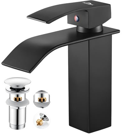 Auralum Wasserhahn Bad mit POP UP abflussstopfen, Waschtischarmatur mit Anti-Blocking waschbeckenstöpsel, Edelstahlarmatur mit ablaufgarnitur für Badzimmer
