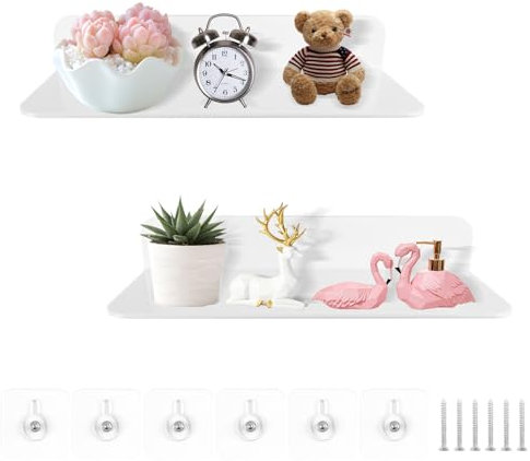 TOPCZY Kleines Wandregal 2er-Set, Wandregal Ohne Bohren, Regal Zum Kleben, Schwebendes, Ohne Bohren Fliesen Bad für Schlafzimmer Bad, Küche, Wohnzimmer, Büro, Spielzimmer