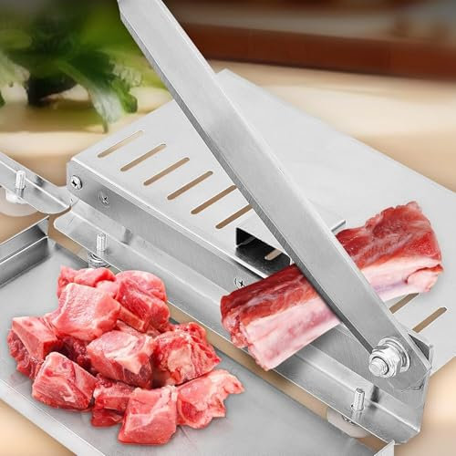 CROWNSHOP Frozen Meat Slicer Manual Bone Meat Cutter Stainless Steel Ribs Meat Chopper Home Commercial Food Slicer Machine for Fish Chicken Beef Frozen Meat Vegetables Deli BBQ Cooking