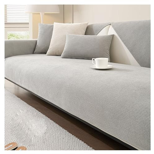 FYFWPA Chenille Sofabezug L Form Couch Überzug U Form Sofaschoner Wasserdicht Sofahusse Antifouling Sofaüberwürfe rutschfest für 1 2 3 4 Sitzer Ecksofa(Light Grey,90 * 160cm)