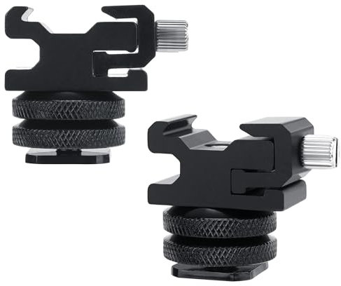 GEEKRIA for Creators Microphone Cold Shoe Mount Adapter for Camera, Mic Stand Bracket, Compatible with RODE Wireless Go II, ME, PRO Microphone Holder (Black / 2 Pack)