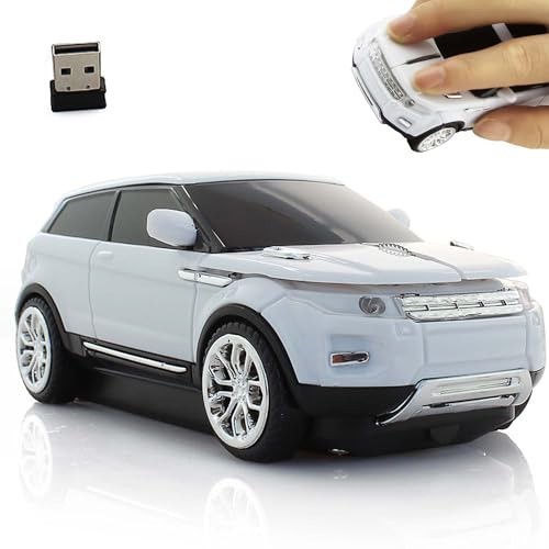 2.4G Wireless Car Mouse Cool SUV Shape with Headlight,Silent Portable Ergonomic Optical Cordless Car Mouse with 2.4G USB Receiver,for Computer Laptop PC,Travel Office Home,Gift for Family Friend-White
