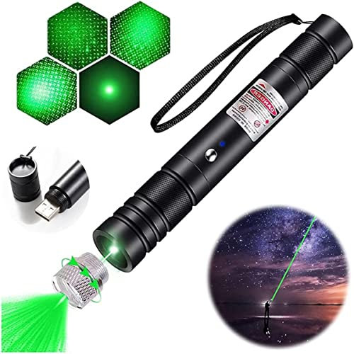 XibeiTrade Pointeur laser vert Pointeur laser rechargeable de haute puissance, stylo laser à longue portée avec mise au point réglable et capuchon étoilé, astronomie, chats, chiens (vert)