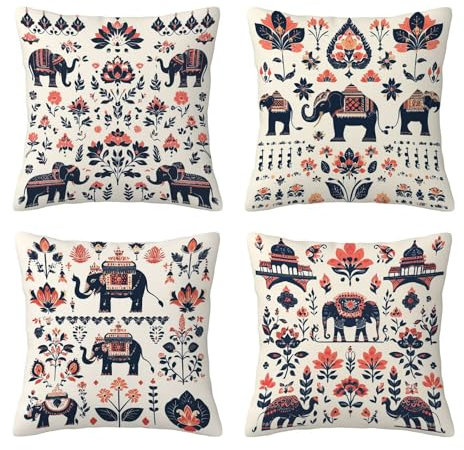 Outdoor Kissen Wetterfest Kissenbezug 40x40 cm Retro Kissenbezüge Indien, Leinen Wasserfest Quadrat Kissenhüllen 4er Set Outdoorkissen Kopfkissenbezug Beidseitiger Druck für Balkon Terrassen Deko Y-90