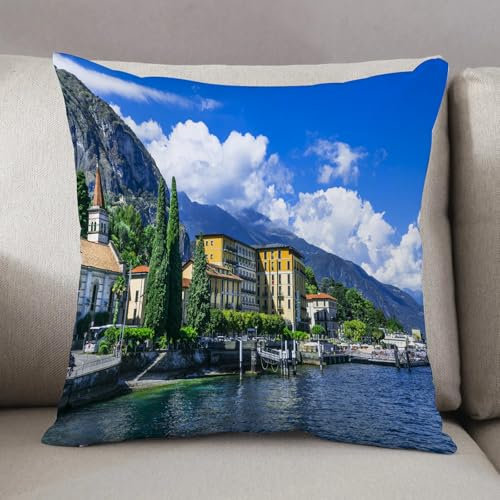 LEZUAHSH Kissenbezüge Couchkissen Modern Kuschelig Dekokissen Kissenhülle Sofakissen Zierkissen Wohnzimmer Bett,Malerische Landschaften des Lago di Como - Cadenabbia, Italien,30x30cm