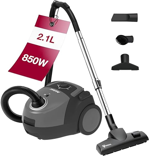 Akitas C5 Bodenstaubsauger mit Beutel, 850W Starke Saugleistung, 9m Aktionsradius, HEPA-Filter für Allergiker & Haustiere, Wessel-Werk Bodendüse, inkl. 3 Zubehörteile, kompakt & leicht