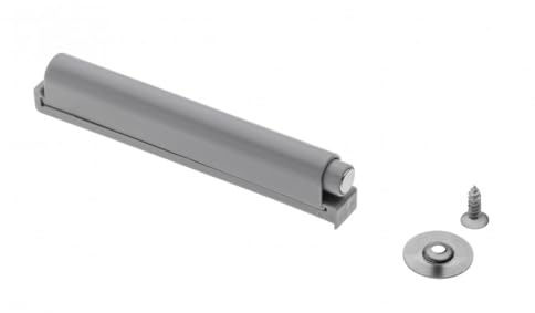 GTV Push to Open Door Damper Long - Magnetic Cabinet Opener with Adapter, Adhesive Plate & Screw, Grey, Screw-On for Handle-Free Furniture Fronts AM-PL-DL-M