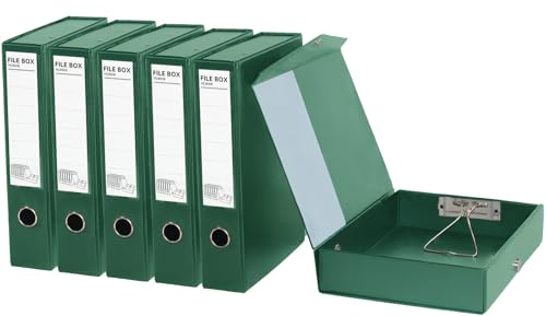 URbantin A4 Archivbox,6 Stück Aktenboxen mit Clips,Grün | Dokumentenbox aus Kunststoff,65 mm Rückenbreite,Archiv-Schachtel für Büro