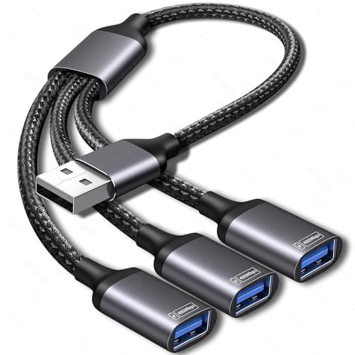 USB Splitter con 3 Puertos, Adaptador USB, Divisor Macho a 3 Puertos Hembra para Transferencia de Datos y Carga de energía, para MacBook, Ordenadores de sobremesa, PC, Teclado, ratón, PS5, Impresora